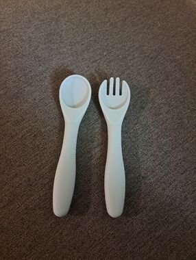 Silicone Baby Spoon and Fork Set - Light Blue